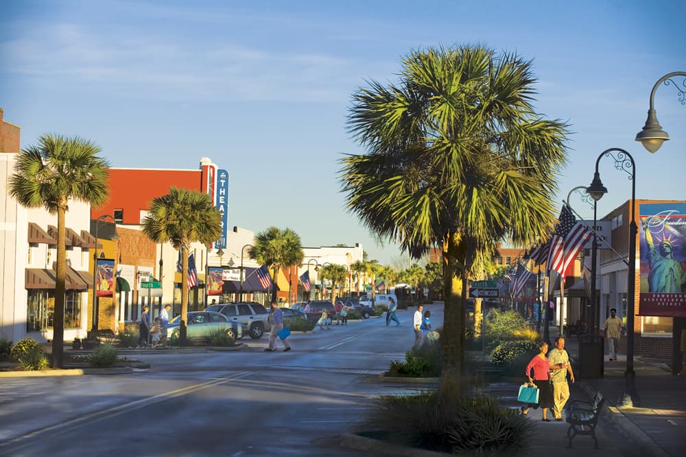 Iconic welcome sign for Port Saint Joe, Florida with palm trees